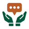 Icon of hands reaching out to speech bubble